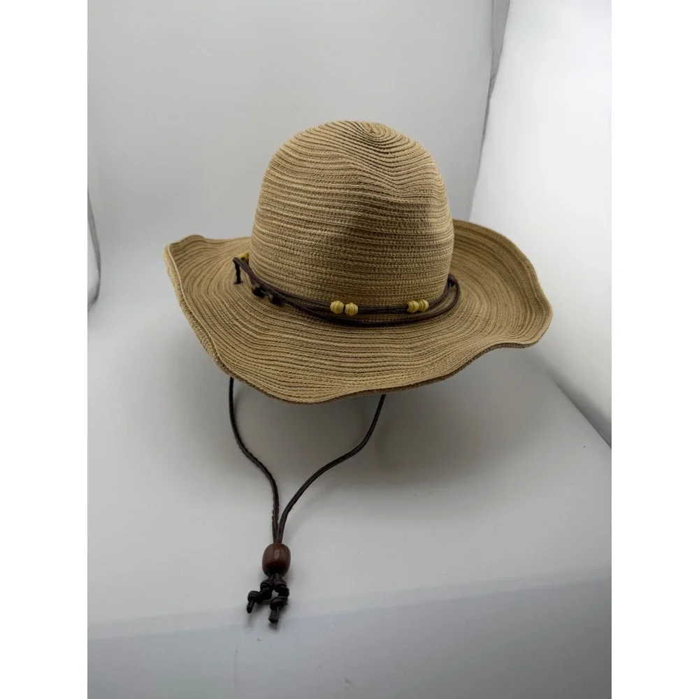Sunday Afternoons Havana Hat Tan Straw UPF 50+ Sun Hat Beaded Cord Large NWT